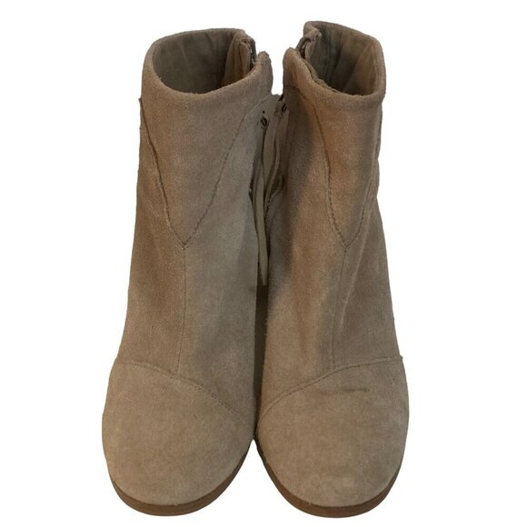 Toms Lunata Beige Suede Ankle Boots Womens 7.5 Stacked 3" Heel Side Zip - Picture 2 of 11